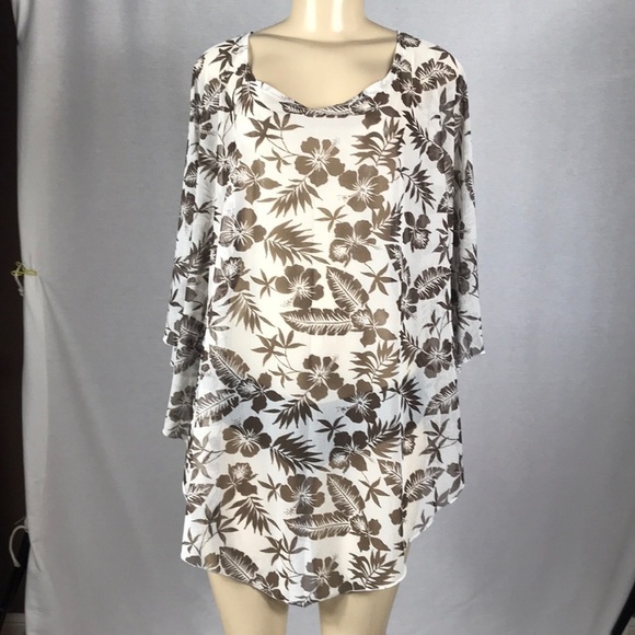 Zuliana Floral Mesh Beach Cover Up Top. One Size Fits Most. Made In USA. New - Picture 2 of 4